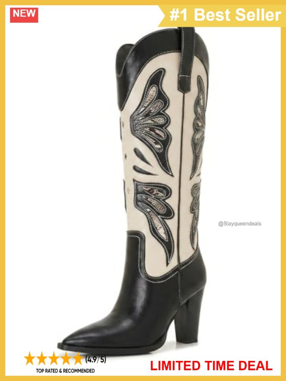 Faux Leather Knee High Western Boots Pointed Toe Block Heel Women